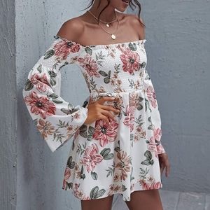 Romwe Never worn Casual Floral Print Off Shoulder Mini Dress L